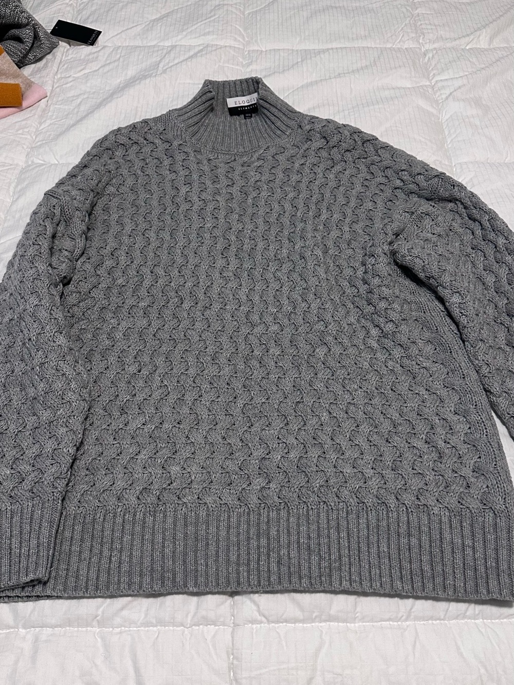 ELOQUII Women’s Gray Cable Knit Sweater